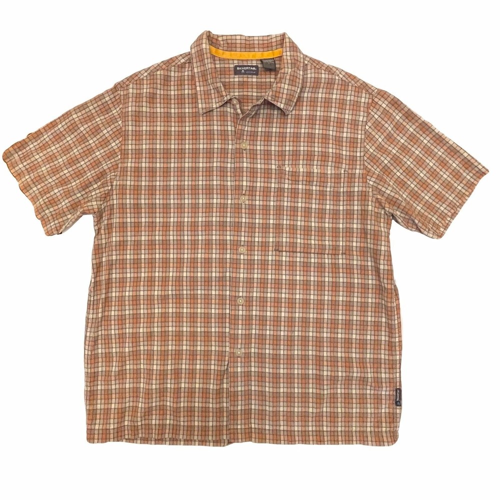 Levis Silvertab Shirt Button Up Short Sleeve 100% Cotton Large Gray Khaki